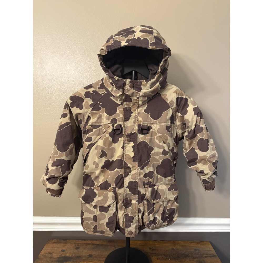 Vintage 80s 90s Cabela's Gore-Tex Jacket Brown Duck Camo Hood Youth Size Small
